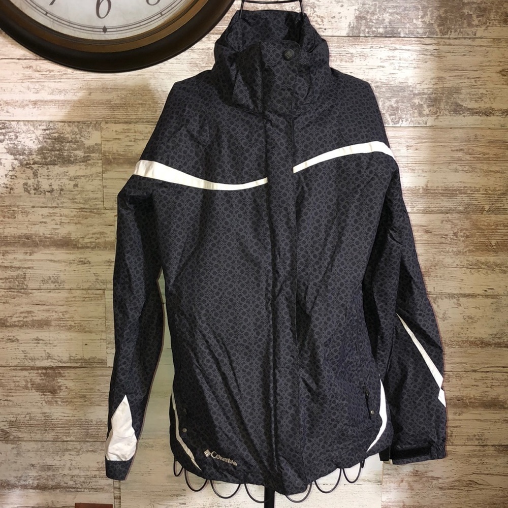 Columbia Interchange Dark Grey Hooded Waterproof Windbreaker Jacket Womens SM​​​
